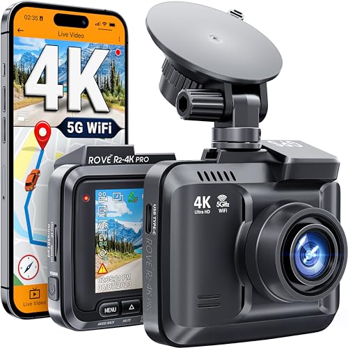 ROVE R2-4K PRO Dash Cam, Built-in GPS, 5G WiFi Dash Camera for Cars, 2160P UHD 30fps Dashcam with APP, 2.4' IPS Screen, Night Vision, WDR, 150° Wide Angle, 24-Hr Parking Mode, Supports 512GB Max