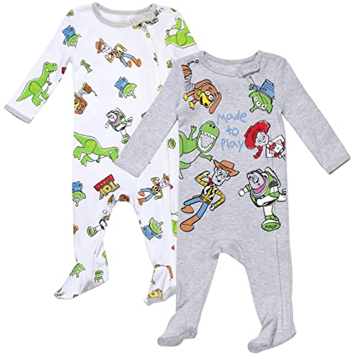 Disney Pixar Toy Story Buzz Lightyear Woody Newborn Baby Boys 2 Pack Zip Up Sleep N' Play Coveralls 6-9 Months