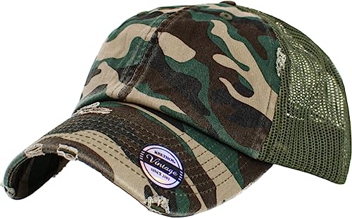 KBETHOS KBE-VM CAM Vintage Washed Cotton Baseball Cap, Camo