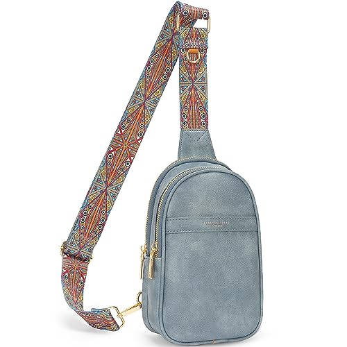 APHISON Small Sling Bag Cell Phone Purse Vegan Leather Fanny Packs Chest Bag with Adjustable Strap Blue