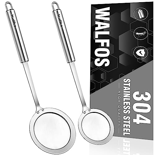 Walfos Fat Skimmer Spoon,304 Stainless Steel Fat skimmer For Cooking, Fine Mesh Strainer,Food Strainer Fit For Separation Of The Floating Foam, Fat, Grease-Set of 2 Sise