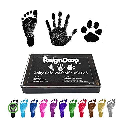 ReignDrop Ink Pad For Baby Footprint & Handprint - Creates Impressive Long Lasting Keepsake Stamp for Infant & Kids. Smudge Proof, Easy to Wipe Off Skin, Safe & Gentle Acid Free(Black)