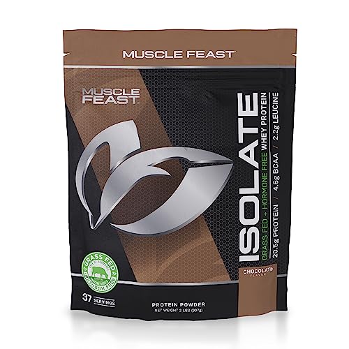 Muscle Feast Grass-Fed Whey Protein Isolate, All Natural Hormone Free Pasture Raised, Chocolate, 2lb (37 Servings)