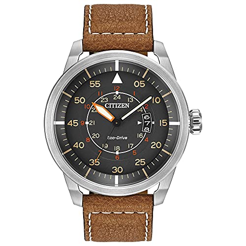 Citizen Men’s Eco-Drive 3-Hand Date Avion Watch with Leather Strap (Style: AW1361:10H)