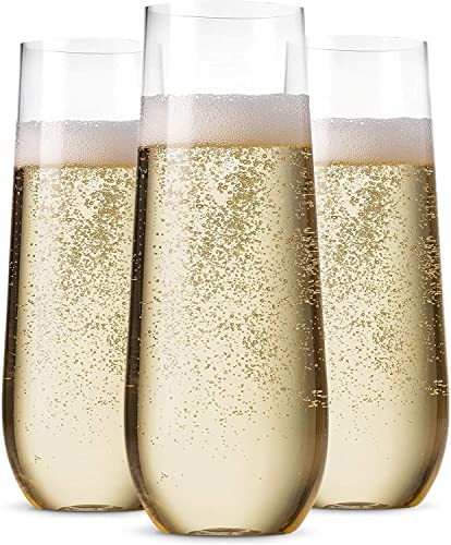 Munfix 48 Pack Stemless Plastic Champagne Flutes Disposable 9 Oz Clear Plastic Toasting Glasses Shatterproof Recyclable and BPA-Free