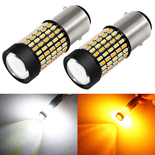 PHINLION Super Bright White Amber Dual Color Switchback 1157 2057 2357 7528 LED Bulbs with Projector for Car Front Turn Signal Parking Lights