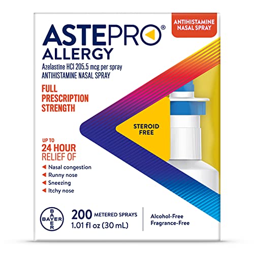 Astepro Nasal Spray, 24-Hour Allergy Relief, Steroid-Free Antihistamine, Nasal Congestion, Runny & Itchy Nose, For Adults and Children 6 Years and Older, 200 Metered Sprays (1 Bottle)