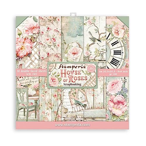 STAMPERIA INTERNATIONAL, KFT PAPER PAD 8X8 10PK HOUSE ROSE, 20.3 x 20.3 (8' x 8'), Multicoloured