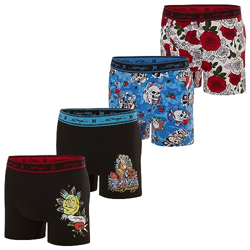 ED HARDY Men's Boxer Briefs Pack of 4, Sports Performance Stretch Underwear Breathable Athletic Fit, Medium
