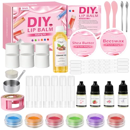 TSVATE DIY Lip Balm Kit, 47Pcs Lip Balm Making Kit for Kids, Make Your Own Lip Balm, DIY Lip Care Kit by Multi-flavor and Multicolored, DIY Makeup Set for Birthday Gift