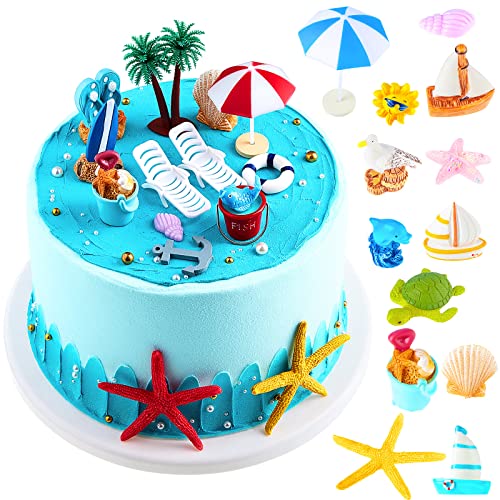 24 Pieces Cake Decoration Green Palm Tree Summer Beach Chair Umbrella cake toppers for hawaiian beach Theme Birthday Wedding Baby Shower Party Supplies