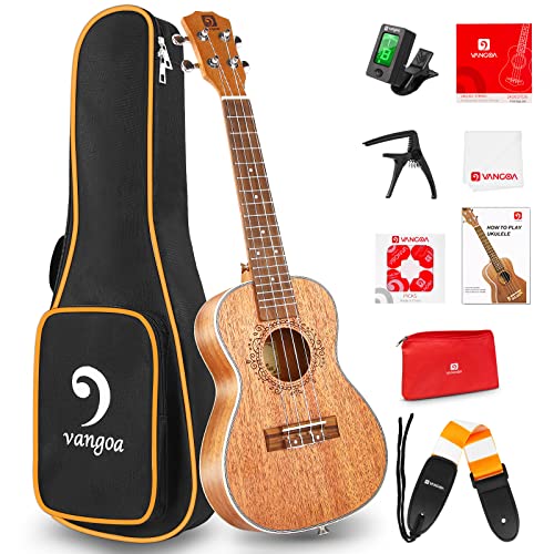 Ukulele Concert Mahogany Bundle 23 inch Ukelele for Beginners Adults Professional Four String Wooden Hawaiian Starter Uke Kit, by Vangoa