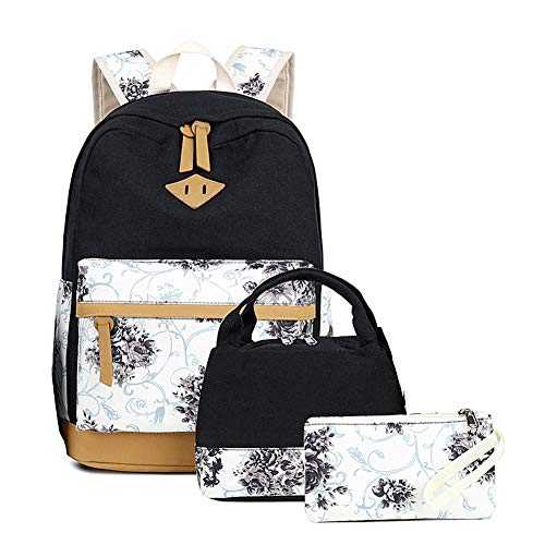 Goodking School Backpack for Teen Girls Lightweight Laptop Backpack College Bookbag Stylish Casual Daypack with Lunch Box and Pencil Case, Black