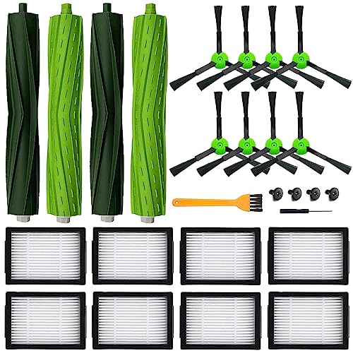 18 Pack Replacement Parts Accessories Compatible for Roomba i3 i3+ i7 i7+ i4 i6 i6+i8 i8+/Plus E5 E6 E7 J7 I,E &J Series Vacuum Cleaner 2 Set of Roller Brush & 8 Filters & 8 Side Brushes
