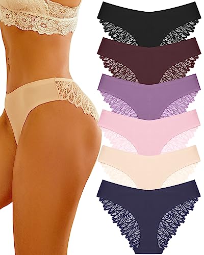 Sth Big Cheeky Underwear for Women Lace No Show Bikini Soft Breathe Seamless Panties Ladies Sexy Hipster Set 6 Pack