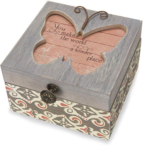 Pavilion 'Simple Spirits Butterfly' 41102 - Wooden Hinged Keepsake Box with Patterned Design and Printed Message for Friends and Loved Ones, Storage for Cosmetic, Trinkets, and Jewelry