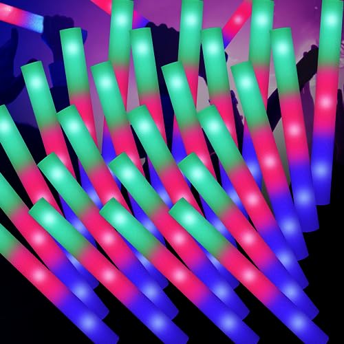 SHQDD 100 PCS LED Foam Sticks, Bulk Foam Glow Sticks with 3 Modes Colorful Flashing, Glow in Dark Party Supplies, Glow Stick Party Pack for Wedding, Raves, Concert,Camping, Sporting Events, Pool Party