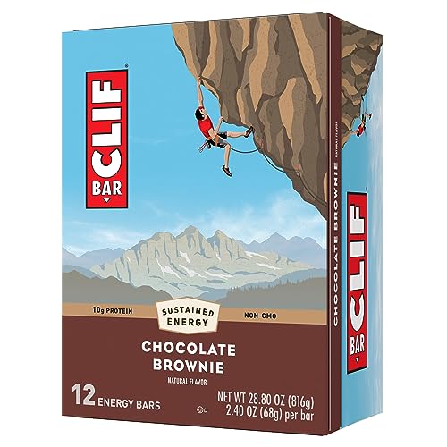 Clif Bar - Chocolate Brownie Flavor - Made with Organic Oats - 10g Protein - Non-GMO - Plant Based - Energy Bars - 2.4 oz. (12 Pack)