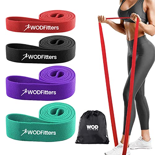 WODFitters Fabric Pull Up Resistance Bands - Set of 4 Long Cloth Resistance Bands for Working Out, Exercise, Stretching - Body Bands for Home Workout