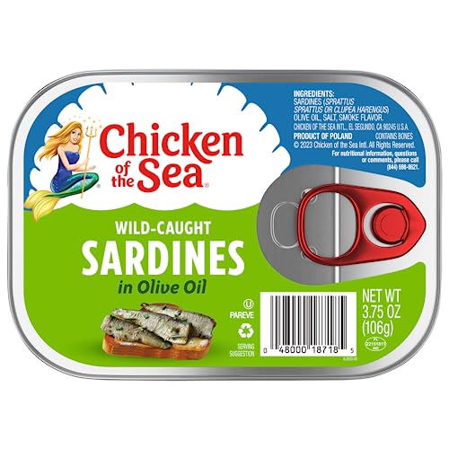Chicken of the Sea Sardines in Olive Oil, Wild Caught, 3.75 oz. Can (Pack of 18) (Packaging May Vary)