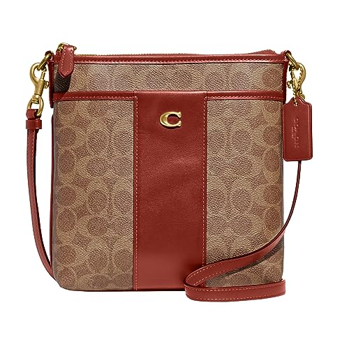 COACH Color-block Coated Canvas Signature Kitt, Tan Rust, One Size