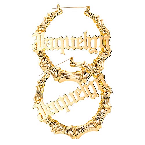 DHQH Custom Name Earrings Personalized Bamboo Hoop Earrings 18K Gold Plated Heart Customize Earrings for Women Girls Hip-Hop Fashion Jewelry Gift