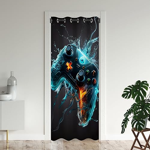 Game Gamepad Door Curtains for Doorways, Gamer Controller Playroom Joystick Blackout Curtain for Kids Bedroom Closet, Grommet Thermal Insulated Privacy Door Drapes for Room Divider, 59'W x 80'L