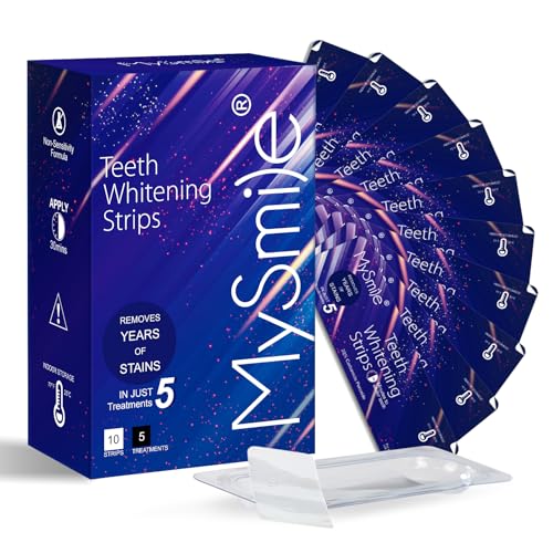 MySmile Advanced Teeth Whitening Strips - Professional Strength Formulated Enamel Safe Strips for Sensitive Teeth - 10 Whitening Strips Dental Stain Remover for Whiter Smile - Removes Years of Stains