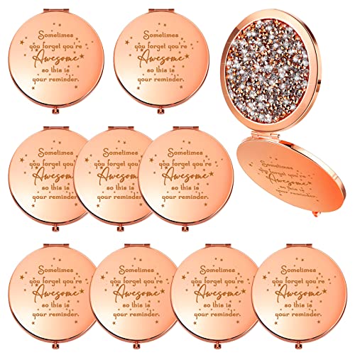 10 Pcs Inspirational Compact Mirror Sometimes You Forget You're Awesome Appreciation Thank You Gifts for Women Employee Coworker Staff Birthday Favors Magnifying Pocket Mirror (Rose Gold)