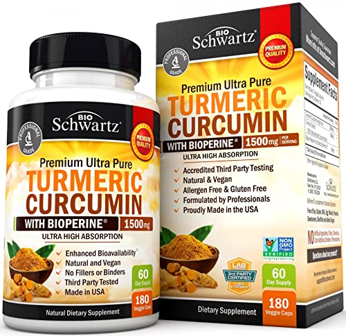 Turmeric Curcumin with Black Pepper Extract 1500mg - High Absorption Ultra Potent Turmeric Supplement with 95% Curcuminoids and BioPerine - Non GMO Turmeric Capsules for Joint Support - 180 Capsules