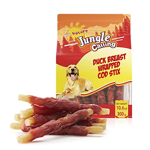 Jungle Calling Duck Wrapped Cod Sticks Dog Treats, Rawhide Free Training Rewards Snacks for Dogs, Natural Chewy Sticks Treats, 10.6oz