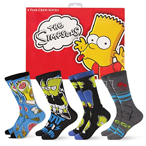 Hyp The Simpsons Socks Mens and Womens Socks Featuring Bart and The Simpsons | Gift Box, 4 Pack Casual Crew Socks