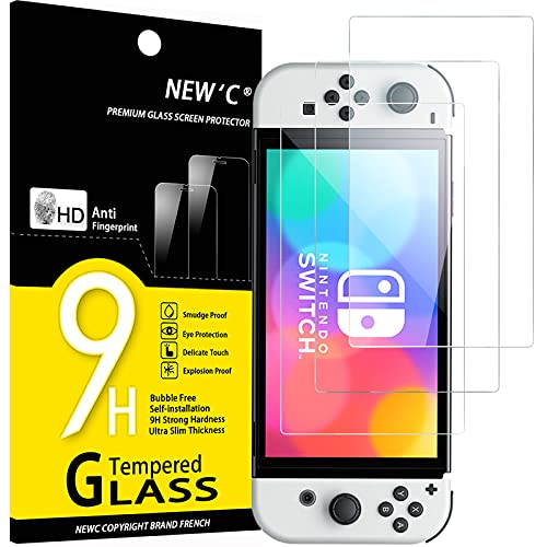 NEW'C [3 Pack Designed for Nintendo Switch (modèle OLED) Screen Protector Tempered Glass, Case Friendly Anti Scratch Bubble Free Ultra Resistant