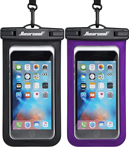 Hiearcool Universal Waterproof Phone Pouch Compatible for iPhone 15 14 13 12 Pro Max Plus Up to 8.3', IPX8 Beach Travel Essentials-Black&Purple-2Pack