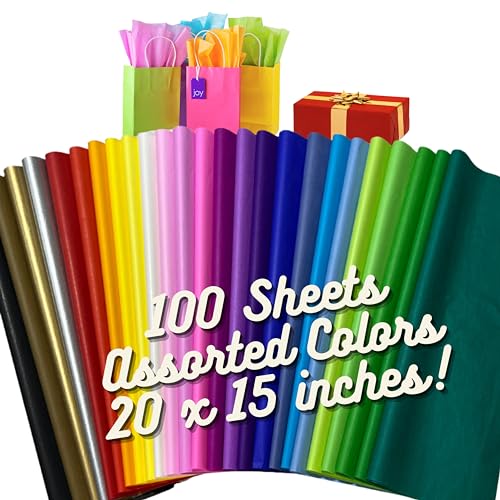 Ocean Tides Tissue Paper Gift Wrap - Bulk Tissue Paper for Gift Bags - 100 Sheets Assorted Multicolor - Black, Blue, Fuchsia, Gold, Green, Orange, Pink, Purple, Silver, White, Yellow