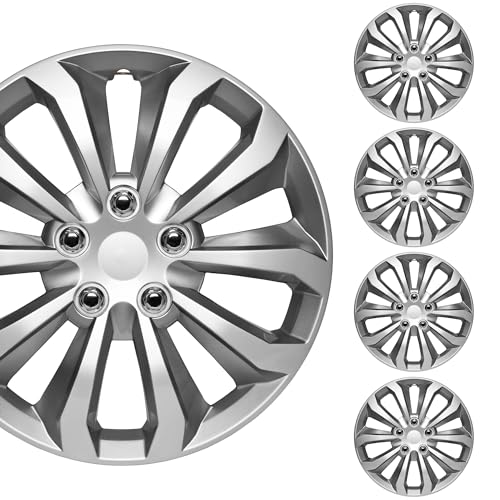 BDK Hubcaps Wheel Covers for Cars Premium Silver and Gunmetal Hubcaps 16' Wheel Rim Cover Replacement Snap On Hubcaps for Toyota Camry Corolla Style Automotive (4-Pack)