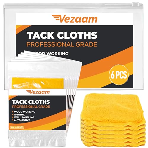 VEZAAM Tack Cloths - 6 Pcs, Remove Dust, Sanding Particles, Clean & Polish, Ideal for Woodworking & Painting, 18x36 (6)