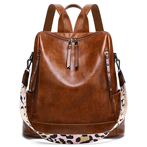 sqlp Leather Backpack Purse for Women Small Size Ladies Fashion Everyday Travel Shoulder Bags Student Bag Brown
