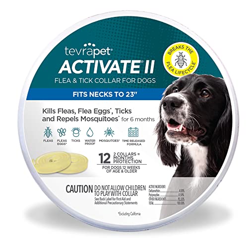 TevraPet Activate II Flea and Tick Collar for Dogs, 12 Months Prevention, 2 Count, One Size Fits All