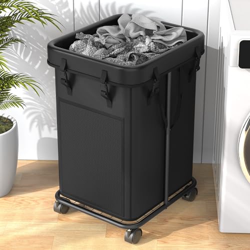 YKDIRECT 150L Large Laundry Hampers, Oxford Fabric Laundry Hampers Clothes Hampers, Metal Frame and Removable Bag Design with Wheels, Suitable for Bedroom, Bathroom, Dorm Room, Laundry Room (Black)