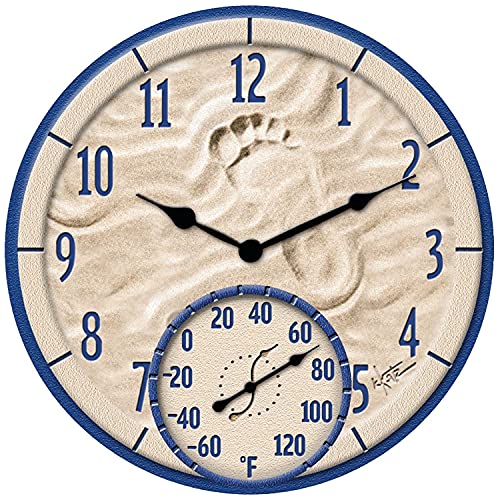 Taylor By The Sea Poly Resin Indoor and Outdoor Clock and Thermometer, 14 Inch, Multi-Color