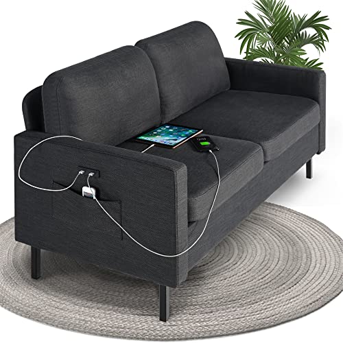 STHOUYN 56' W Fabric Loveseat Sofa with 2 USB, Small Couches for Living Room, Bedroom, Office, Easy Assembly & Comfy Cushion, Dark Grey