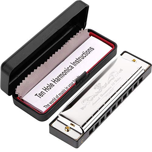Anwenk Harmonica Key of C 10 Hole 20 Tone Diatonic Harmonica C with Case for Beginner,Students, Kids Gift