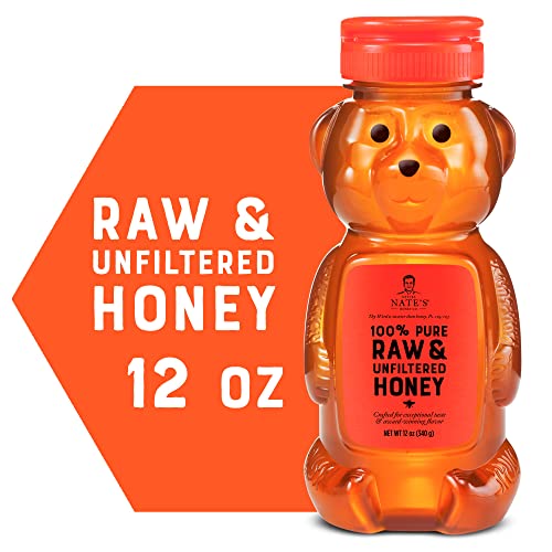Nate's 100% Pure, Raw & Unfiltered Honey - Award-Winning Taste, 12oz. Honey Bear Bottle