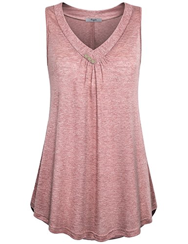 Cestyle Tunic Tank Tops for Women, Basic Solid V Neck Sleeveless Pintuck Flowy Lightweight Tee Shirts Dresses Red Medium