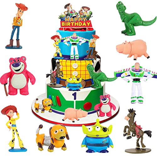 9Pack Story Action Figures Toys with Cake topper, Cartoon Figures Cupcake Toppers for Birthday Party Cake Decorations