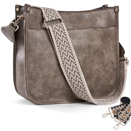 HKCLUF Crossbody Bags for Women Trendy,Vegan Leather Hobo Handbags With 2pcs Adjustable Guitar Strap Cross Body Bags Purse For Women(Apricot)