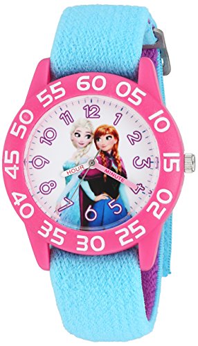 Disney Frozen Kids' Plastic Time Teacher Analog Quartz Nylon Strap Watch, Pink/Lt Blue
