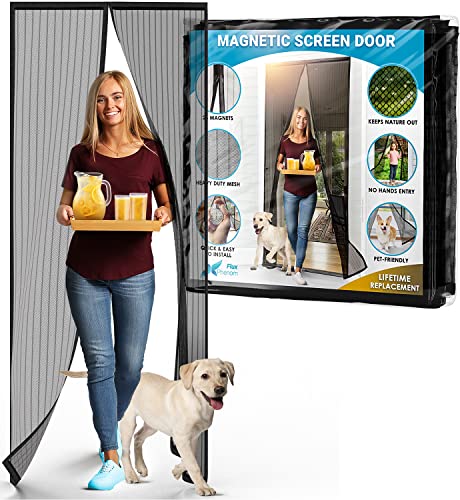 Flux Phenom Magnetic Screen Door - The Original Self-Closing, Pet Friendly Walk Through Door Screen Magnetic Closure (38 x 82 inch) - Retractable Screen Door Mesh Keeps Bugs Out - Magnet Screen Door