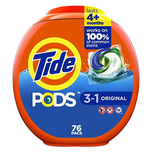 Tide PODS Liquid Laundry Detergent Soap Pacs, Powerful 3-in-1 Clean in One Step, He Compatible, Original Scent, 76 Count